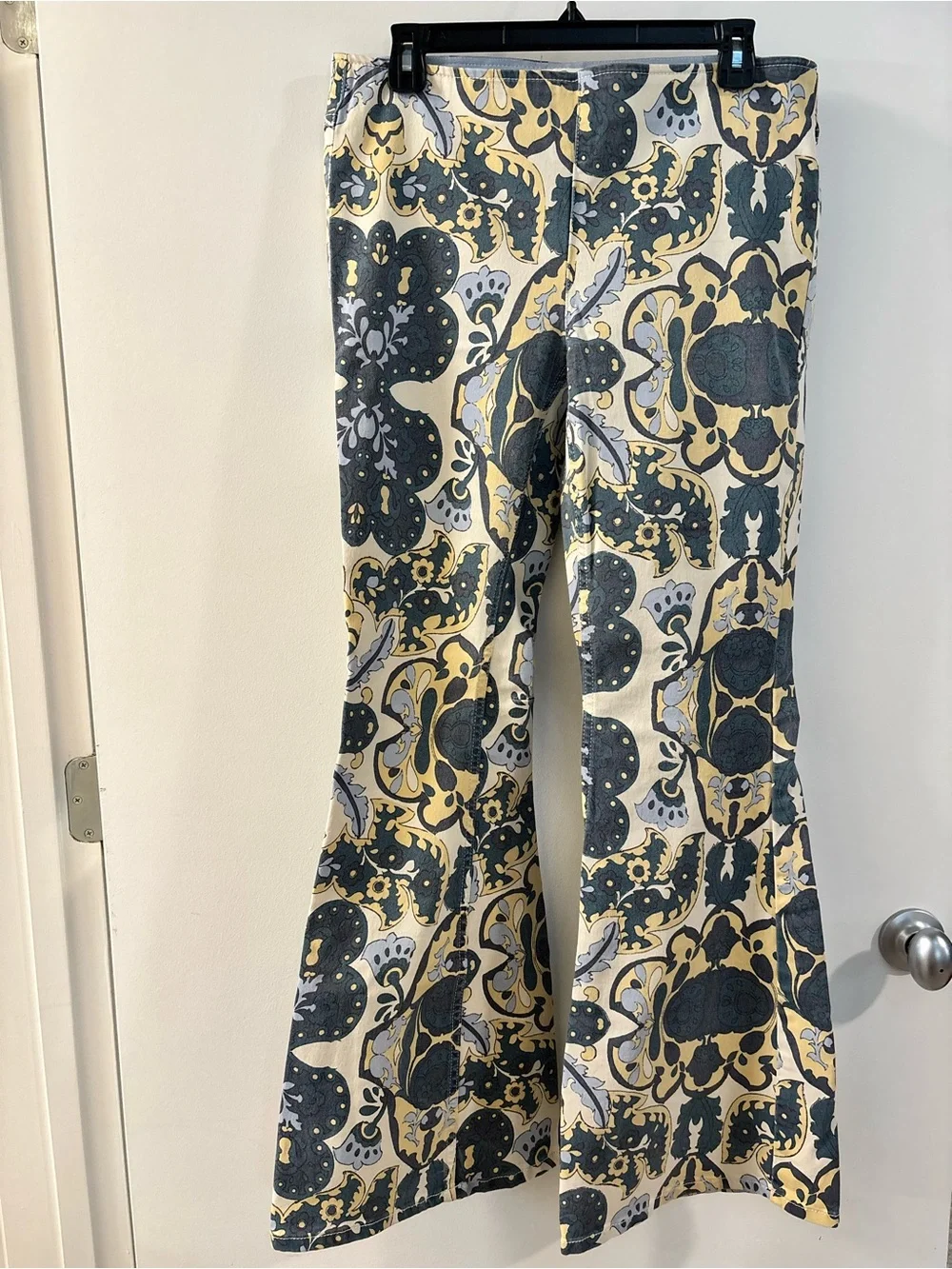 Free People Flared Pants in Yellow, Navy & Cream - Picture 2 of 7
